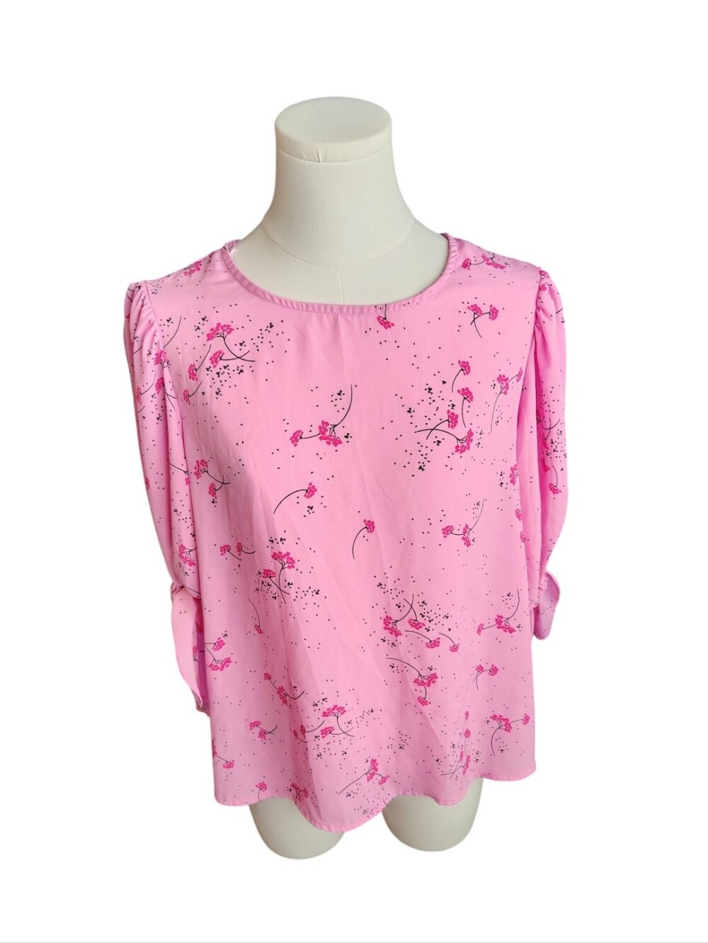Cece Barbie Pink Floral Keyhole Long Sleeve Lightweight Blouse Size Medium